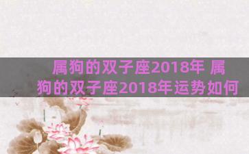 属狗的双子座2018年 属狗的双子座2018年运势如何